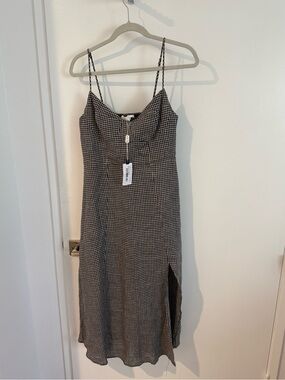 ASTR Linen Gingham Dress- Navy/White NEVER WORN WITH TAGS SIZE L